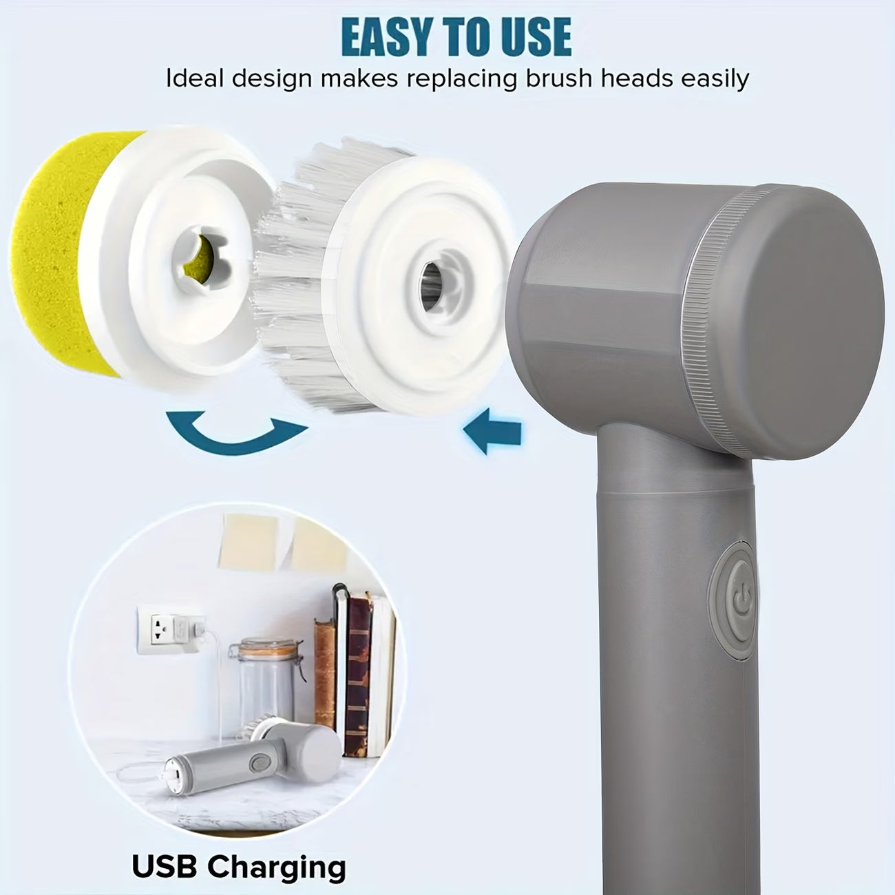 Electric Cleaning Brush | Rechargable | 4 brushes inc.